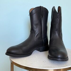 Ariat Heritage Roper Western Boots Black Leather Cowboy Boots, 9.5
